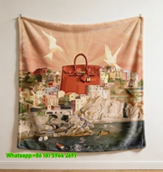 Mediterranean Coastal Hermès Birkin Bag Art Flannel Throw Blanket IMG_5049